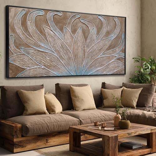 Brown Oil Painting Wall Art Botanical Neutral Floral Flowers Framed Wall Decor Abstract Canvas Pictures Large Artwork for Bedroom Office 29x58 In - color: Brown, size: 58"L x 29"W