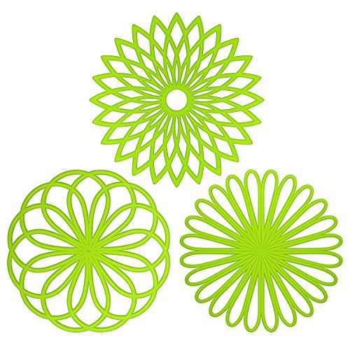 ME.FAN Silicone Trivet Mat - Kitchen Hot Pads for Pots & Dish - Insulated Teapot Trivet - Flexible, Durable, Non-Slip Large Coasters 3 Set Grass Green - color: 3set-grass Green