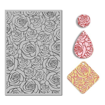 Polymer Clay Roses Flowers Texture Sheets for Earrings Jewelry Making, Clay Floral Texture Mats for Polymer Clay Projects Flowers Stamps for Clay Earrings Tools