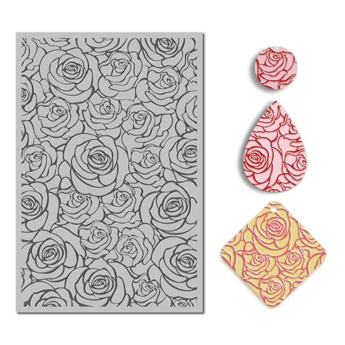 Polymer Clay Roses Flowers Texture Sheets for Earrings Jewelry Making, Clay Floral Texture Mats for Polymer Clay Projects Flowers Stamps for Clay Earrings Tools