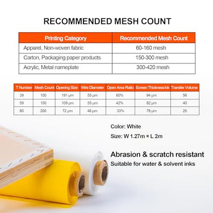 OTGMGCB 1.27m x 2m Silk Screen Mesh, Professional Screen Printing Screens, High-Definition Mesh Stencil for T-Shirt, Paper & Fabric Printing (100mesh/39T)