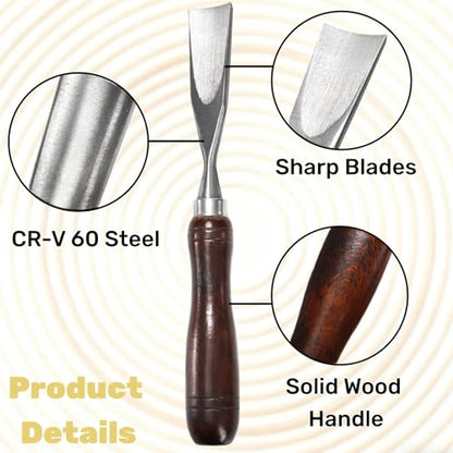 Covzoe 12 Pieces Wood Chisel Set, Woodworking Carving Tools with Wooden Box, CR-V Steel Edge Blade with Premium Wood Handle, Professional Wood Gouge Turning Tools for Craftsman Carpenter Beginners