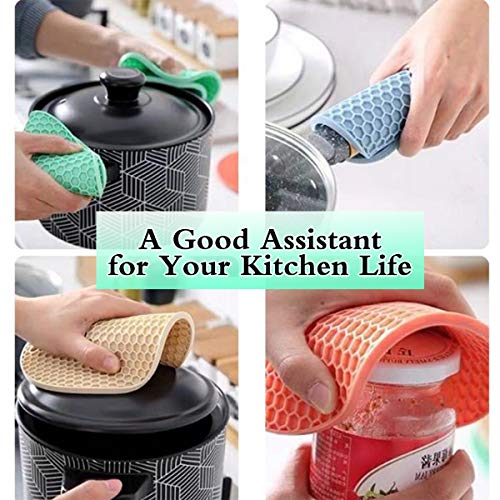 5 Pcs Round Silicone Trivets Pot Holder Mats,Extra Thick Heat Resistant Kitchen Countertop Mats,Honeycomb Rubber Hot Pads Trivets for Hot Dishes,Flexible Jar Opener Multi-Purpose Coasters Teal - color: Teal