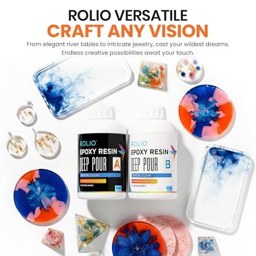 Rolio Deep Pour Epoxy Resin 51 Oz Crystal Clear - Easy to Mix Self Leveling Kit 2:1 Ratio Fast Cure Ideal for River Table, Wood, Casting, Preservations, Jewelry, Art Crafts DIY Projects - size: 51 oz