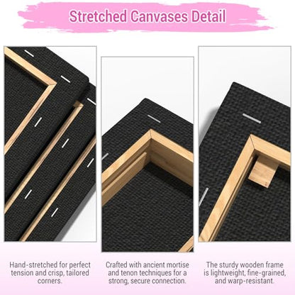 Stretched Canvases for Painting, 4x12 Inch Painting Supplies for Artists, Black Blank Canvas Pack, 3-Pack for Acrylic, Oil and Gouache Paints - color: Black