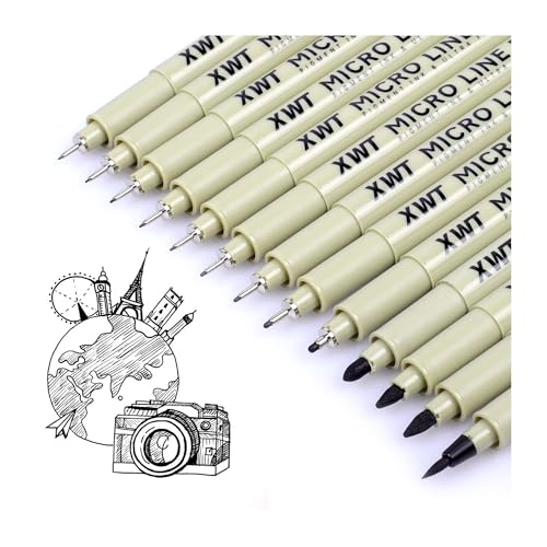 12+1 Fineliner Drawing Art Pens, Black Waterproof Pigment Ink Set for Artists, Sketching, Manga, Watercolor, Calligraphy, and Detail Outlining Archival Quality Inking Markers - color: Micro Line Pen-13Pcs Set