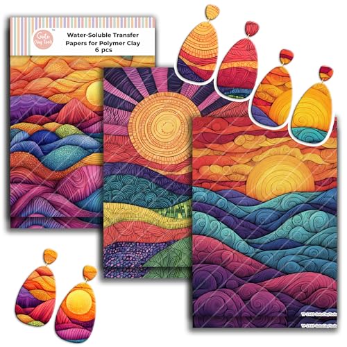 Zentangle Transfer Paper - 6 Pcs, Transfer Paper for Polymer Clay, Colorful Sunset Polymer Clay Transfer Sheet for Jewelry Making ZEN-R1TP1 - color: ZENR1TP1