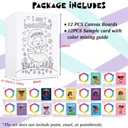 12Pcs Pre Drawn Canvas for Painting Kids 8x10 Black Girl Sip and Painting Kit for Kids Family & Friends Beginner Canvas Art Supplies Party Favors Activities Gifts for Kids Inspirational Art Set - style: Inspirational Girl