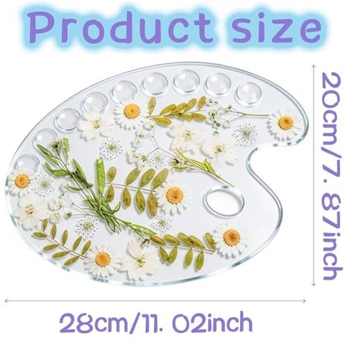 11 x 7.9 Inch Epoxy Dried Flower Painting Palette with Thumb Hole, Pressed Flower Paint Tray Pad, Resin Artist Pallet for Oil Watercolor Craft DIY Art Painting Palette