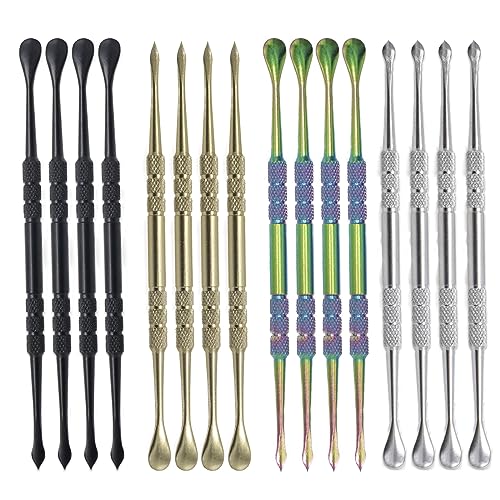 Joyangy 16-Pack Multicolor Wax Carving Tools Set, Stainless Steel Double-Ended Sculpting Spoons and Carving Pens, 4.6 inch Wax Scoop Tool Ideal for Clay and Wax Art (Rainbow, Black, Silver, Gold) - size: 16Pack (4 Color)