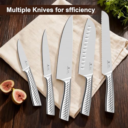 imarku 14-Piece Knife Set with Block, One Set for Meat, Fish, Veggies & Bread, Glides Through Every Cut, High Carbon Stainless Steel with Built-in Sharpener, Dishwasher Safe,Utility Knives - color: Light Brown, size: 14 Pcs