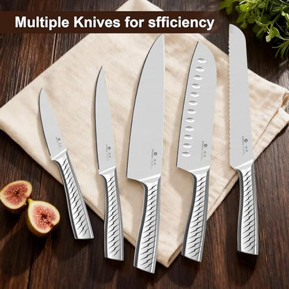 imarku 14-Piece Knife Set with Block, One Set for Meat, Fish, Veggies & Bread, Glides Through Every Cut, High Carbon Stainless Steel with Built-in Sharpener, Dishwasher Safe,Utility Knives - color: Light Brown, size: 14 Pcs