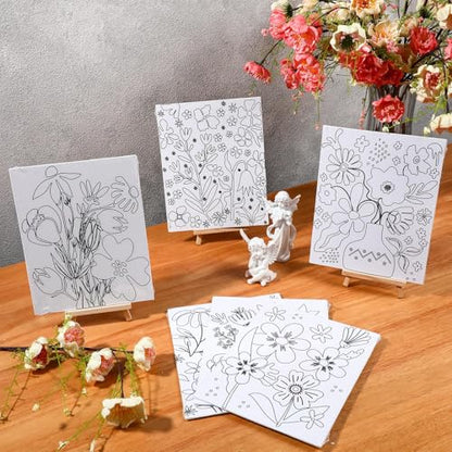 Sherr 75 Pcs 15 Set Floral Pre Drawn Canvas Kit for Painting Craft Sip and Paint Kit for DIY Adults Pre Printed Canvas Painting Favor for Paint Gifts Adult's Date Party - style: Flower Style