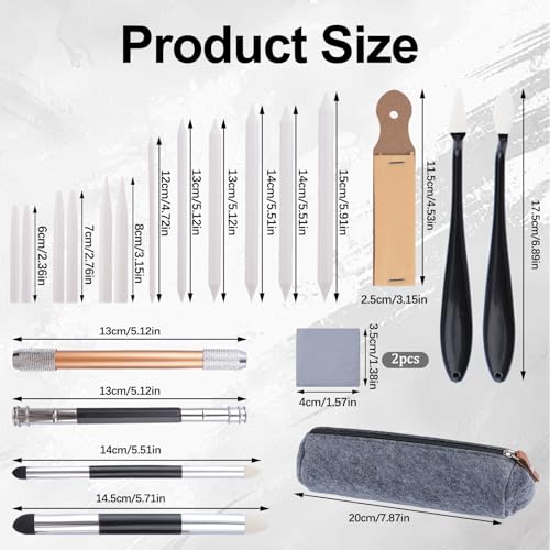 Sketch Drawing Tools, 42PCS Blending Stumps and Tortillions Sandpaper Sharpeners Pencil Extension Sponge Replacement Heads Kneaded Eraser for Charcoal Sketch
