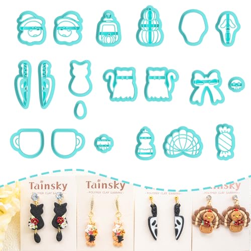 Tainsky Halloween Clay Cutters - 20 Shapes for Polymer Jewelry & Earrings (A) - color: Set A