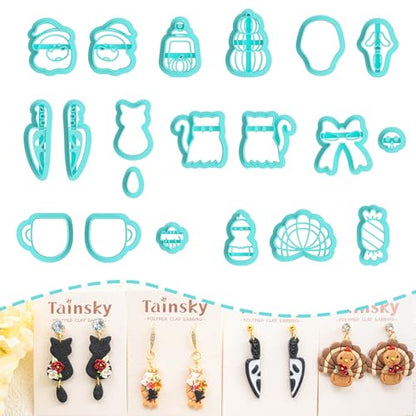 Tainsky Halloween Clay Cutters - 20 Shapes for Polymer Jewelry & Earrings (A) - color: Set A