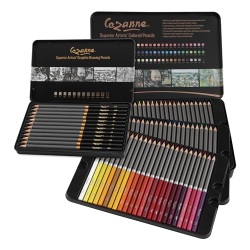 Cezanne Color and Graphite Pencil Set - Professional Artist Quality Drawing and Coloring Pencils Break Resistant Leads with Triple Coated Barrels