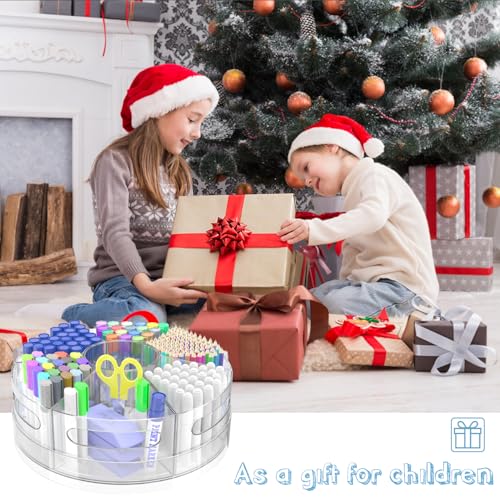 Acrylic Marker Organizer, 360 Degree Rotating Pencil Organizer with 7 Removable Compartments, Clear Crayon Organizers for Kids, Large Pencil Holder Desk for Office Home School