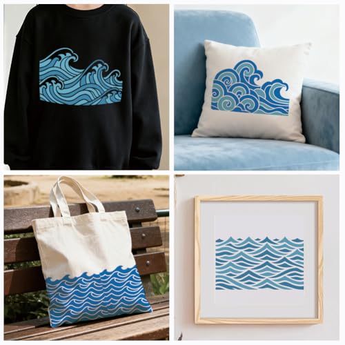 6 Sheets Wave Stencils for Painting, 6 Styles Summer Ocean Sea Wave Wall Stencil Template Reusable Beach Theme Decor Stencils for Painting on Wall Wood Home Decor - style: Waves