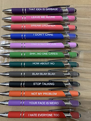 PASISIBICK 12 Pieces Funny Sarcastic Ballpoint Pens, Office Snarky Touch Screen Stylus Pen Encouraging, Black Ink (12 Color,Negative) - color: 12 Color,Negative