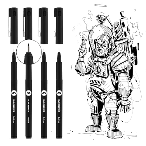 Molotow Blackliner 4-Pen Set 2 - .3mm, .5mm, .7mm, 1mm Tips, 1 Set Each (200.487)