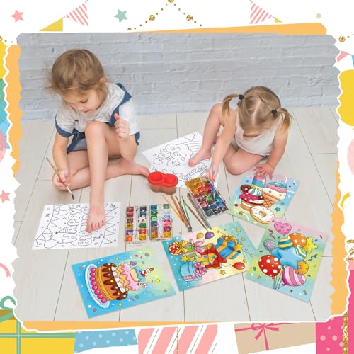 Anseal 12 Packs Birthday Pre Drawn Canvas to Paint, 5" X 7" Pre Printed Canvas for Kids, Pre Stretched Canvas Outline Painting Boards for Beginners, Students, Party Favor - color: birthday