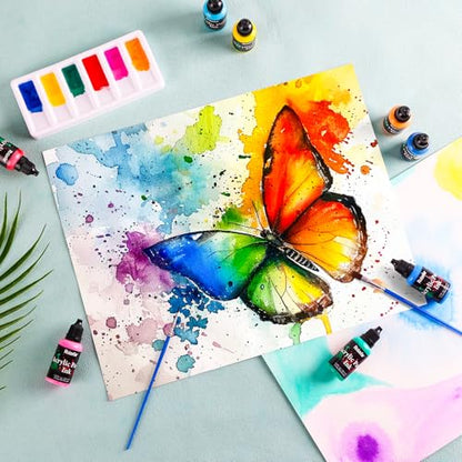 Roizefar Acrylic Paint Ink, 16 x 20ml (0.68 fl.oz), Acrylic Drawing Ink Set, Liquid Acrylics Paint with 2 Brushes and 1 Palette for Drawing, Ideal for Pouring Art, Mixed Media Projects