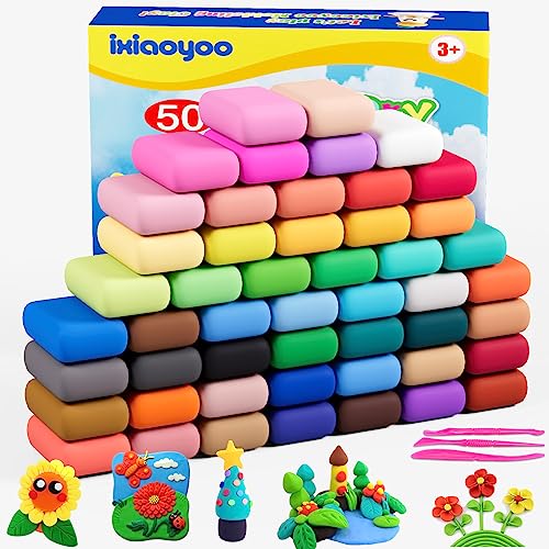 Ixiaoyoo Air Dry Clay for Kids, 50 Colors Modeling Magic Clay, DIY Model Arts & Crafts Kit with Sculpting Tools, Soft & Non-Sticky, School Projects, Birthday Toys Gifts for Boys & Girls Aged 3–12 - color: 50 Colors