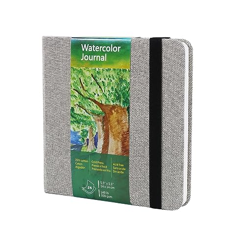tumuarta Square Watercolor Journal, 5.5x5.5”, 140 LB, 300 GSM, Cotton Paper, Cold Press, 24 Sheets, 48 Pages, Watercolor Paper SketchBooks for Use As Mix Media Pad On The Go - color: Gray, size: 5.5x5.5"