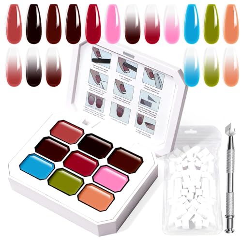 Gradient Painting Gel Set, 9 Colors Ombre Gel Nail Polish Red Brown Light Blue Pink Sponging for Pigment Pat Aura Nails French Manicure Soak Off UV Canyon Bloom - color: Canyon Bloom set