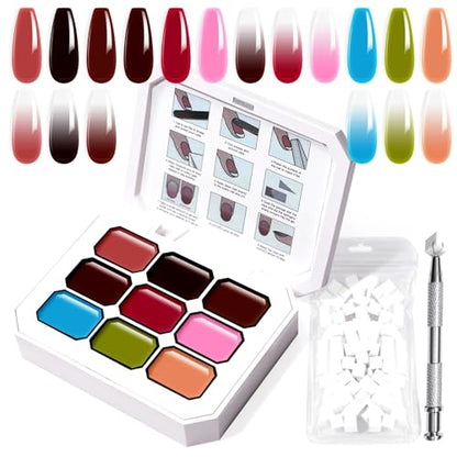 Gradient Painting Gel Set, 9 Colors Ombre Gel Nail Polish Red Brown Light Blue Pink Sponging for Pigment Pat Aura Nails French Manicure Soak Off UV Canyon Bloom - color: Canyon Bloom set
