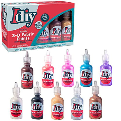 Metallic Fabric Paint Set- 10 Colors Permanent 3D Fabric Paint for Clothes, Canvas, Wood & Rock Painting - Non Toxic & Washable for Kids Arts & Crafts, Summer Camp Activities & DIY Projects - color: Metallic