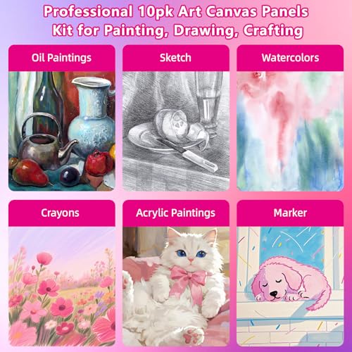 10 Pack 12x16 Canvas Panels for Acrylics & Oils, 100% Cotton, Triple Primed, Acid-Free & Non-Toxic, No Warp, Lightweight Art Boards for Home Decor, Classroom, Gifts, Ideal for Kids, Adults & Artists - size: 12x16" - 10Pack