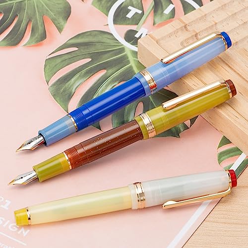 3 Jinhao 82 Fountain Pen Transparent Mixed Classic Color Acrylic Medium Point Gold Trim with Converter Set - color: Mixed Classic Gold Trim, style: Medium Nib