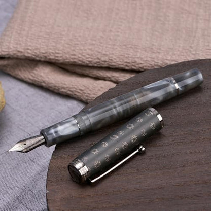 Hongdian N8S Gray Resin Fountain Pen Rabbit Pattern Cap, Iridium Fine Nib with Converter and Metal Pen Case Set - color: N8S Gray, style: Fine Point