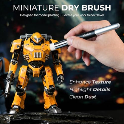 Nicpro Dry Brush Miniature Painting, 7 Sizes Professional Acrylic Drybrush Set with Storage Case, Hobby Detail Paint Brushes for Tabletop & Wargames Miniatures Models Figures Painting