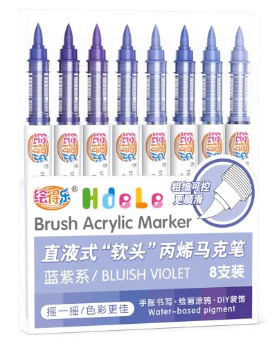Guangna Acrylic Paint Markers, Brush Tip Acrylic Paint Pens for Pumpkin Paint, Christmas Art, Rock Painting, Wood, Glass, Ceramic, Canvas, Stone, DIY Crafts (Purple B) - color: Purple B