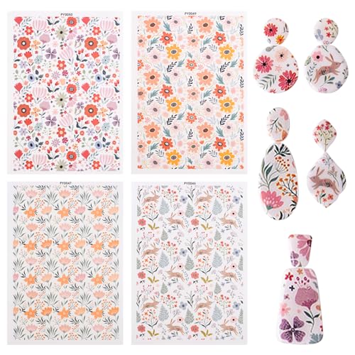 Clay Transfer Paper, 4Pcs Flower Small Fresh Themed Polymer Clay Transfer Sheets with Mud Press Rod and 2mm Thickness Ruler for DIY Craft - color: Flower