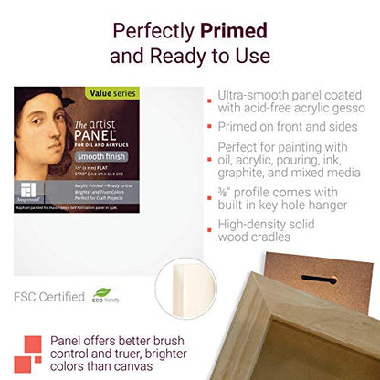 Ampersand Art Supply Primed Smooth Artist Panel | 12" x 16" | 1-1/2" Cradled Profile | Gessoed Wood Painting Panel for Oil, Acrylic & Mixed Media | Canvas Board & Wood Panel Alternative - color: 1-1/2" Cradled Profile, size: 12" x 16"