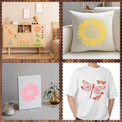 10 Pcs Large Sunflower Stencils for Painting Reusable Floral Butterfly Leaf Crafts Templates Set for DIY Drawing, Walls, Wood, Window, Garden Fence Furniture - color: Sunflowe