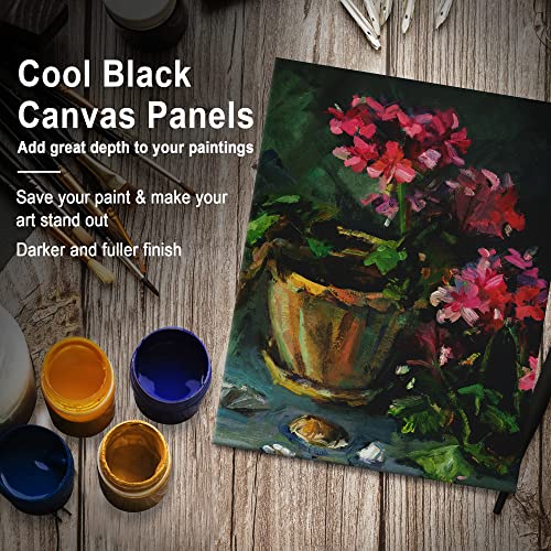 PHOENIX Black Canvas Boards for Painting - 6x8 Inch, 6 Pack - Small Square Canvases Gesso Primed Cotton Acid Free, Blank Flat Canvas Panel for Acrylic, Oil, Tempera, Metallic, Neon Paints & Crafts