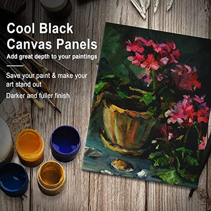 PHOENIX Black Canvas Boards for Painting - 6x8 Inch, 6 Pack - Small Square Canvases Gesso Primed Cotton Acid Free, Blank Flat Canvas Panel for Acrylic, Oil, Tempera, Metallic, Neon Paints & Crafts