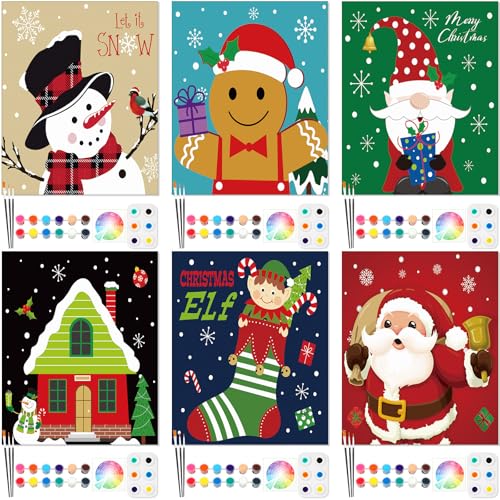 Dinifee 6 Pack Pre Drawn Canvas for Painting Pre Printed Canvas Kit 8 x 10 Inch Stretched Cotton Paint and Sip Set for Adults Couple Party Graduation Summer Date Night(Santa Blessing) - style: Santa Blessing