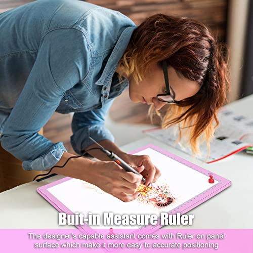 comzler A4 LED Light Board, 3 Level Dimmable Brightness USB Power Artcraft Light Table for Tracing, Light Drawing Sketch Pad for Animation, Sketching, Drawing, Stenciling, Artists - Pink - style: A4 Pink