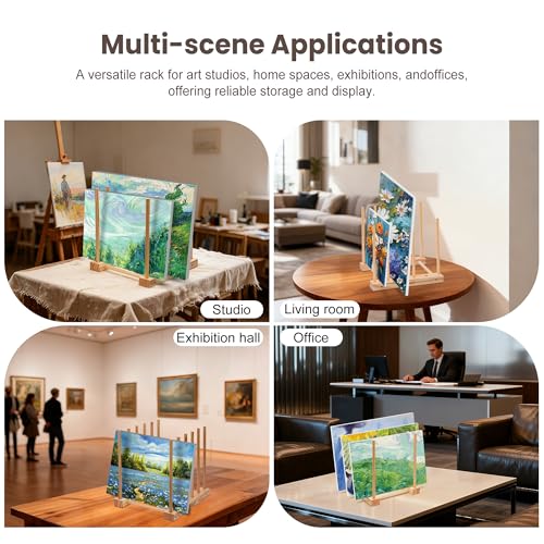 Adjustable Spacing Tabletop Art Drying Rack, Wooden Display Organizer for 10” to 36” Canvases, Compact & Stable Studio Storage for Paintings, Prints, Home Office