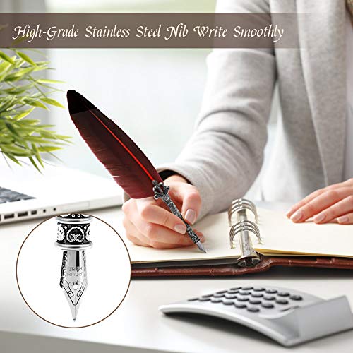 Quill Pen Antique Calligraphy Handmade Writting Quill Pen Set for English Writing, Vintage Stationery Gift with 1 Empty Ink Bottle 5 Nibs 1 Nib Base for