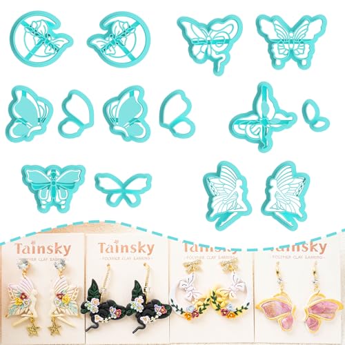 TAINSKY Butterfly Polymer Clay Cutters, 14 Shapes Earring Cutters for Polymer Clay Making