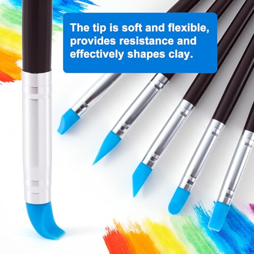 SmallCat 5 Pcs Silicone Paint Brushes, Flexible Clay Carving Tools, Professional Sculpting Tools for Handicraft Pottery Artwork Shaping Carving DIY- Blue (8mm) - color: Blue (8mm)