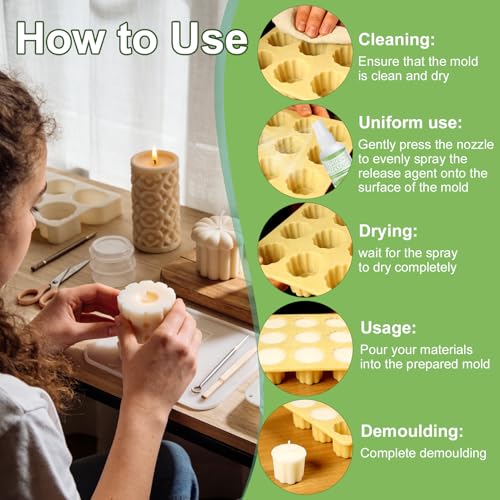 Silicone Molds Release Spray, Molds Release Spray, Quick-Dry Formula for Easy Candle & Epoxy Resin Demolding | Non-Toxic, High Silicone Oil Content | Ideal for Crafters, DIYers & Artists, 120ML