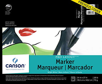 Canson Artist Series Pro Layout Marker Pad, 14” x 17”, Fold-Over Cover, 50 Sheets (100511049), 14" x 17" , white - size: 14" x 17"